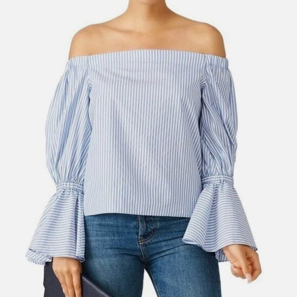 Alexis Blue and White “Juniper” Striped Off The Shoulder Top Sz Small - Picture 1 of 6